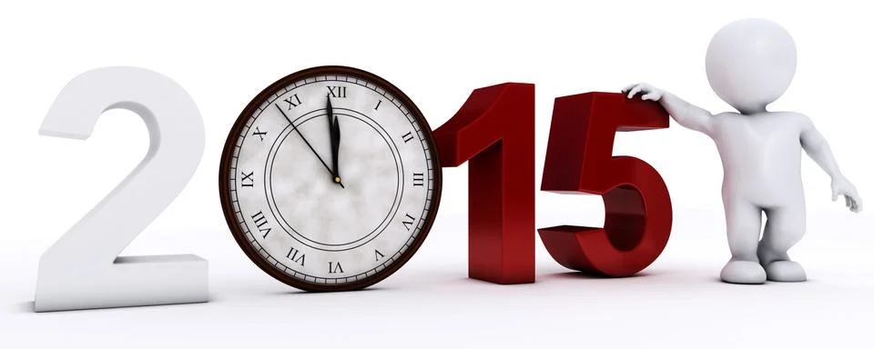 3D Render of Santa Morph Man with clock before midnight Stock Illustration