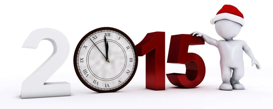 3D Render of Santa Morph Man with clock before midnight Stock Illustration