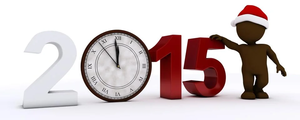 3D Render of Santa Morph Man with clock before midnight Illustrazione stock