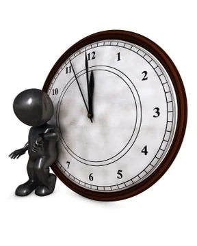 3D Render of Santa Morph Man with clock before midnight 스톡 일러스트