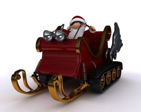 3d render of santat in a snowmobile sleigh Stock Illustration