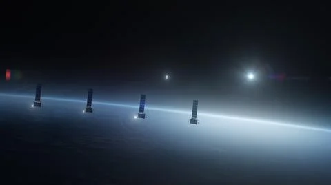 3D Render of satellites flying over planet Earth Stock Illustration
