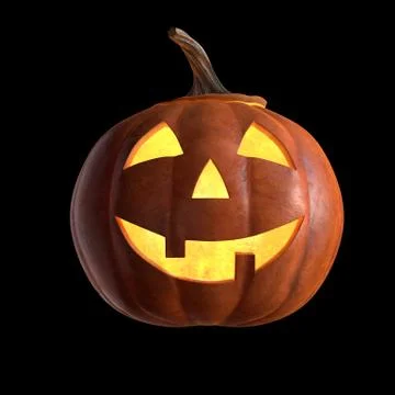 3D render of Scary Halloween Pumpkin Head isolated on black. Stock Illustration