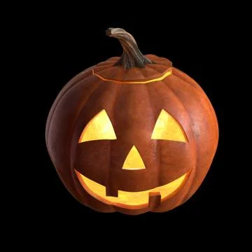 3D render of Scary Halloween Pumpkin Head isolated on black. Stock Illustration