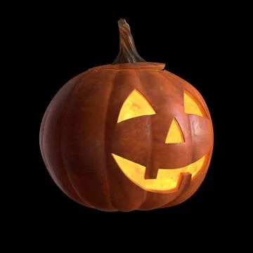 3D render of Scary Halloween Pumpkin Head isolated on black. Stock Illustration