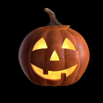 3D render of Scary Halloween Pumpkin Head isolated on black. Stock Illustration