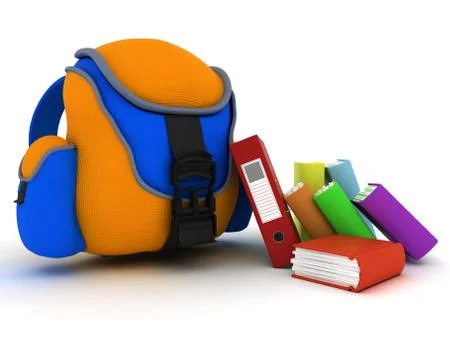 3D Render of a School Bag and Books Stock Illustration