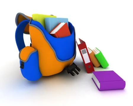 3D Render of a School Bag and Books Stock Illustration