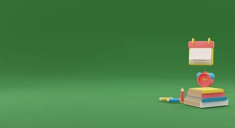 3d render. School supplies. Back to school. Student backpack and books. . 3d Stock Illustration