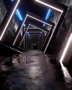 3d render sci fi background. Old corridor tunnel, concrete wall with abstra.. Stock Illustration