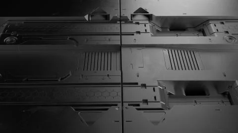 3d render sci-fi high detailed surfaces. Future background with complex forms Stock Illustration