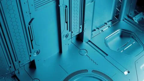 3d render sci-fi high detailed surfaces. Future background with complex forms Stock Illustration