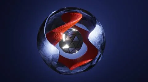 3D Render. Sci-fi object with energy at center. Rotation metal sphere with ch イラスト素材