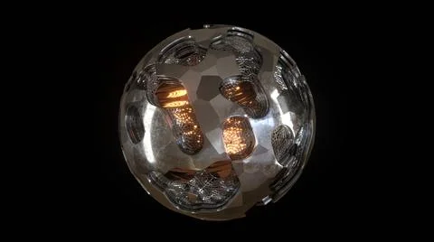 3D Render. Sci-fi object with glowing energy at center. Rotation metal sphere Stock Illustration
