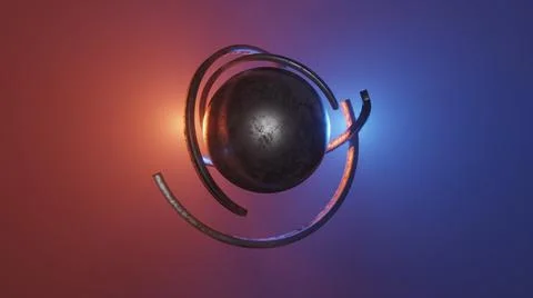 3d Render. Sci-fi object with glowing energy at center. Rotation metal sphere イラスト素材