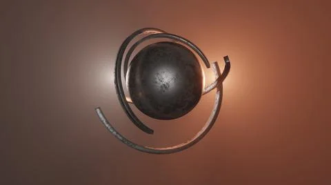 3d Render. Sci-fi object with glowing energy at center. Rotation metal sphere イラスト素材