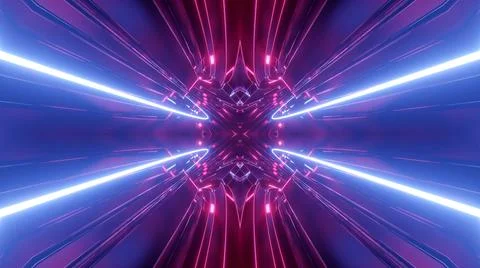3d render. Sci-fi tunnel with neon lights. Abstract high-tech tunnel as Stock Illustration