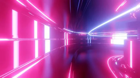 3d render. Sci-fi tunnel with neon lights. Abstract high-tech tunnel as 스톡 일러스트