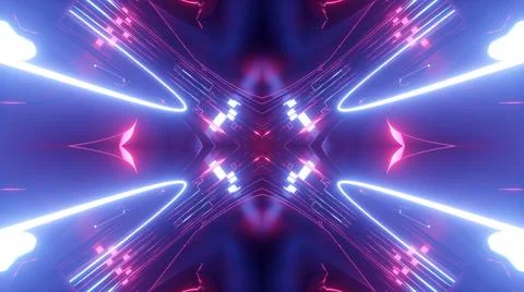 3d render. Sci-fi tunnel with neon lights. Abstract high-tech tunnel as Stock Illustration