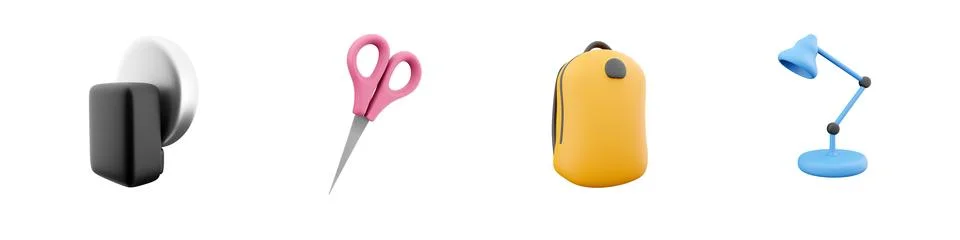 3d render scissors,bell,bag,lamp icon set on white background. 3d render Stock Illustration