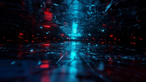3D render seamless animation loop of camera movement through abstract computer Stock Footage 124780125