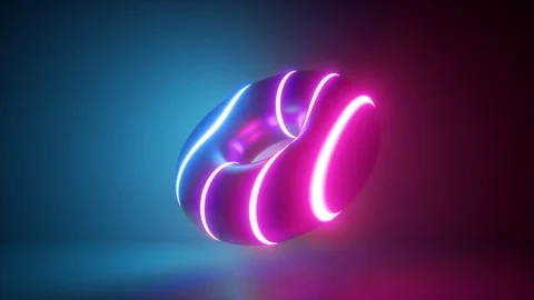 3d render, seamless animation of neon donut, abstract background with glowing Stock Footage 116416424
