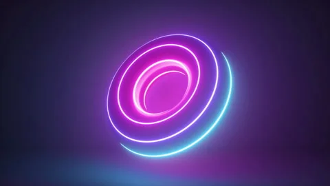3d render, seamless animation of neon donut, abstract background with glow Stock Footage 143914041