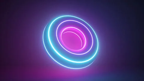 3d render, seamless animation of pink blue neon donut, abstract background Video stock 132719024