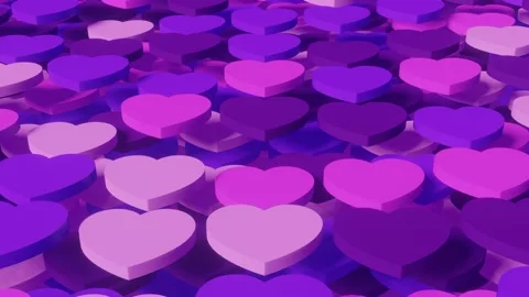 3d render seamless loop animated background with pink and violet heart shapes Video stock 169510426