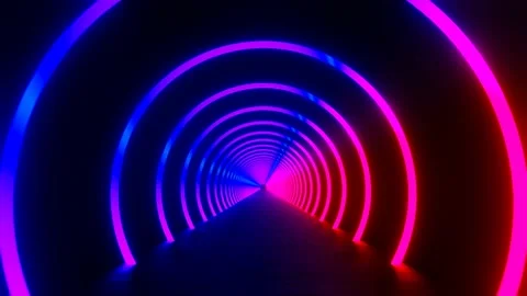 3d render seamless VJ loop with infinity flight inside circle neon lights tunnel Stock Footage 150423950