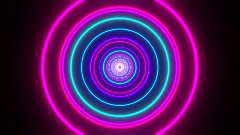 3d render seamless VJ loop with infinity flight inside circle neon lights tunnel Stock Footage 150423979
