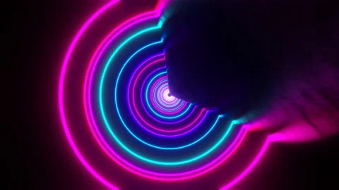 3d render seamless VJ loop with infinity flight inside circle neon lights tunnel Stock Footage 150424014