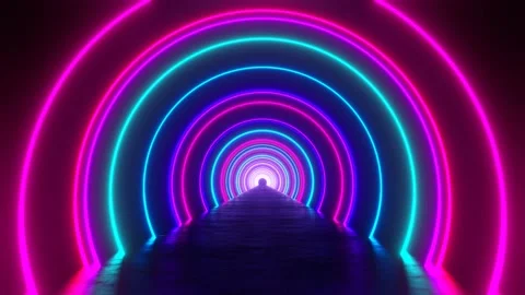3d render seamless VJ loop with infinity flight inside circle neon lights tunnel Stock Footage 150424053