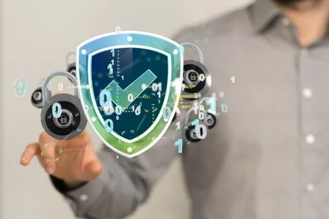 3D render of security shield icon - data protection Stock Photos