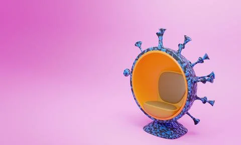 3d render semicircular armchair in the form of coronavirus. Illustrazione stock