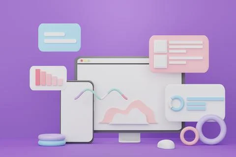 3d render SEO data an analytics. User interface for web banner and mock up... Stock Illustration