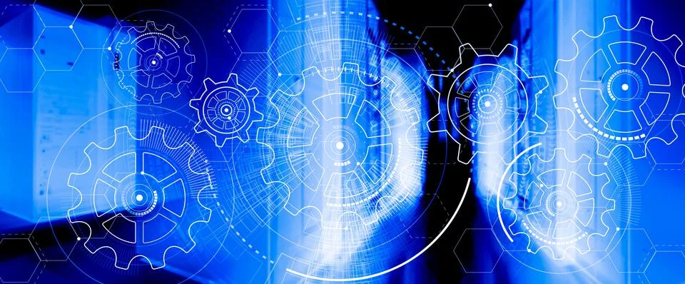 3D render Server room center exchanging cyber datas Stock Illustration