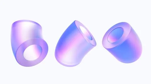 3d render set of abstract geometric hologram shapes. Modern multicolor metal Illustrazione stock