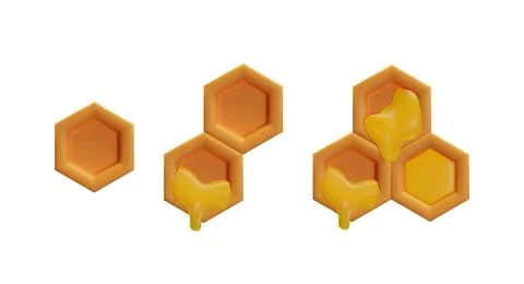3d render set of bee hexagon honeycomb Stock Illustration