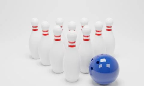 3d render of a set of bowling skittles and ball isolated on white background. Stock Illustration