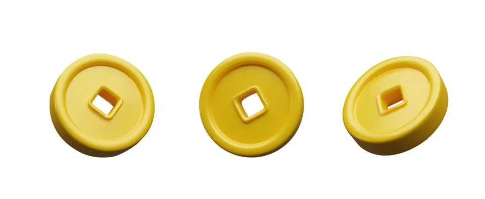 3d render set Chinese gold coin Stock Illustration
