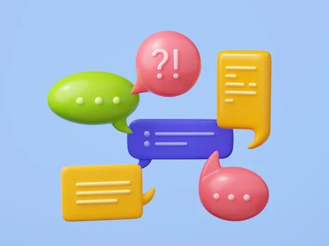 3D render set of colorful chat message bubbles Stock Illustration