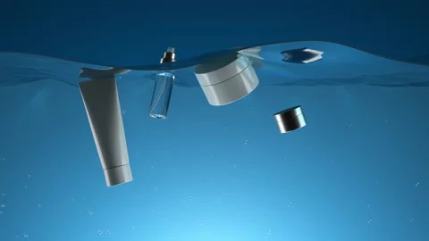 3d render of a set of cosmetics for skin care floating in the water. Stock Footage 132950397