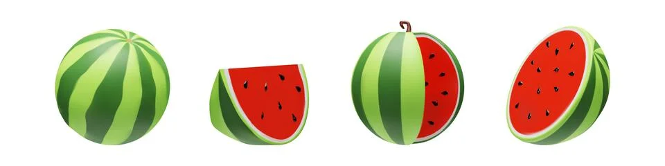 3D render set of different parts of watermelon Stock Illustration