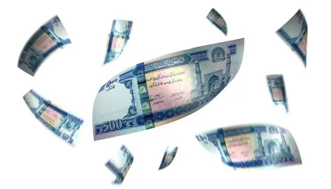 3D Render Set of Flying Afghanistan Money Banknote Stock Photos