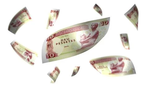 3D Render Set of Flying Andorra 10 Pessetes Money Banknote 写真素材