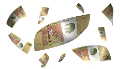 3D Render Set of Flying Angola 100 Kwanza Money Banknote Stock Photos