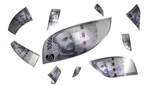 3D Render Set of Flying Armenia 10000 Dram Money Banknote 写真素材