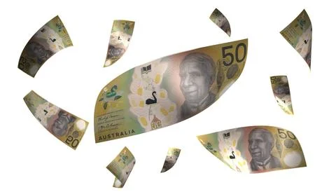 3D Render Set of Flying Australia 50 Dollars Money Banknote 写真素材