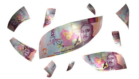 3D Render Set of Flying Bahamas 20 Dollars Money Banknote Stock Photos